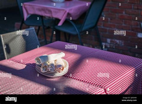 Street Photo Of A Table And Tablecloth In Restaurant Table Setting In