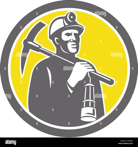 Illustration Of A Coal Miner Hardhat With Crossed Pick Axe And Lamp