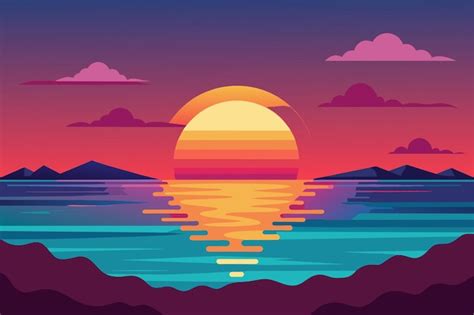 Premium Vector Sunset Over The Sea Vector Illustration