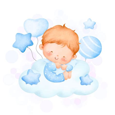 Premium Vector Watercolor Illustration Cute Baby Boy Sitting On The Cloud