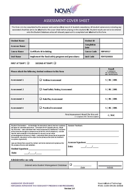 Fdffs A Assessment Cover Sheet Assessment Cover Sheet This Form