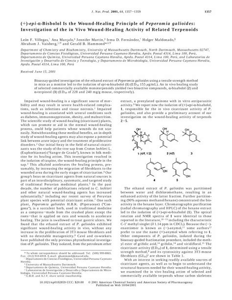 PDF ep i α Bisbolol Is the Wound Healing Principle of Peperomia