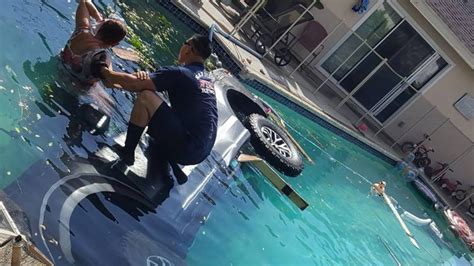 Ford F 150 Raptor Crashes Into Pool With Lady Still Inside