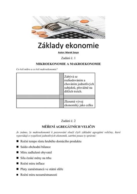 Pracovní list ekonomie worksheet