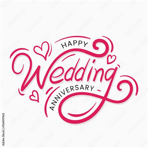 Happy Wedding Anniversary Lettering Greeting Card Vector Illustration