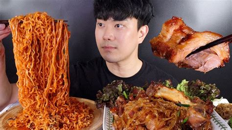 Asmr Mukbang 족발과 불닭볶음면 리얼사운드 먹방 Sub Spicy Pigs Trottersjokbal