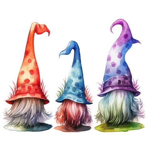 Premium Photo Three Gnomes With Colorful Hats And Long Hair Are