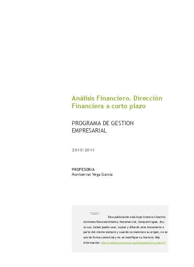 Análisis financiero Dirección financiera a corto plazo