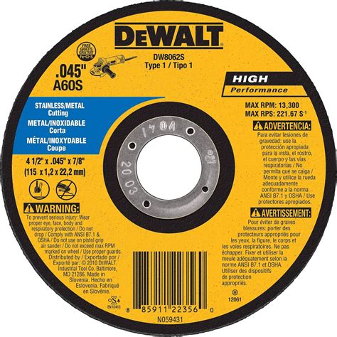 Amazon DeWalt DW8062 4 1 2 X 045 X7 8 Metal Angle Grinder Thin