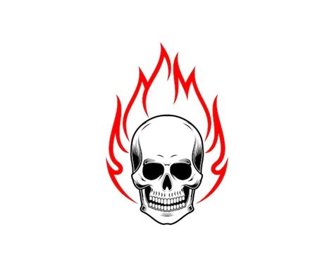 Cabeza de calavera con ilustración de llama de fuego Vector Premium