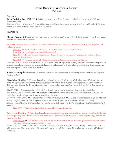 Federal Rules Of Civil Procedure Cheat Sheet Cheat Sheet Civil