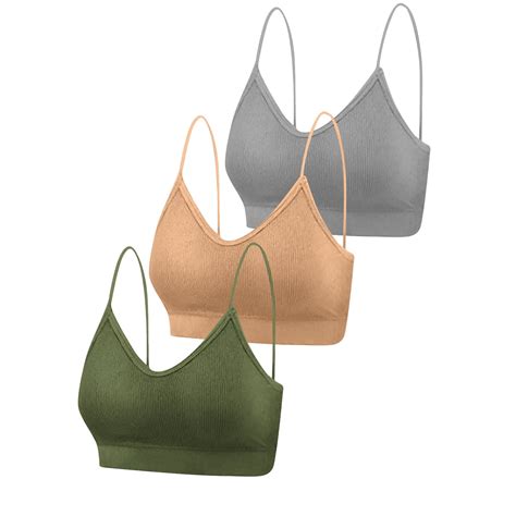 Qcmgmg 3 Pack Padded Bralettes Wireless V Neck Bra Yoga Cami Bra Solid Color Sports Bra Green X