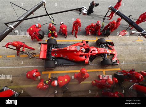 Sebastian Vettel Ferrari Pit Stop Montmelo Formula Stock