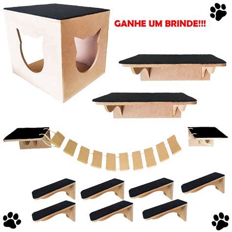 Kit Play Nicho Gatos Toca Escada Ponte Prateleira Pcs Mdf Shopee