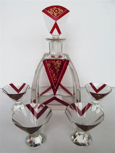 Czech Bohemian Karl Palda Art Deco Set Decanter 4 Glasses 1930 S EBay