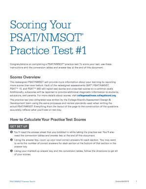 Fillable Online Scoring PSAT NMSQT Practice Test 1 SAT Suite Of