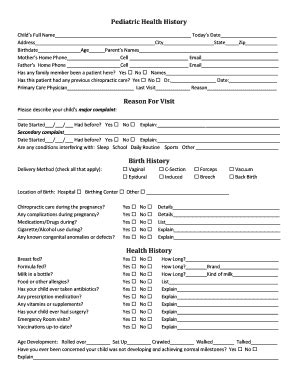 Fillable Online Pediatric 0 13 Yrs New Patient Health History Form