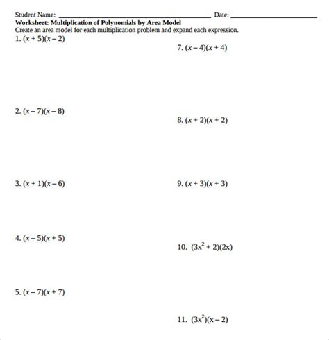 11 Sample Algebraic Multiplication Worksheets Sample Templates