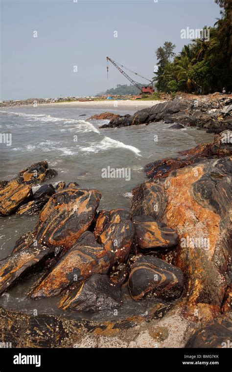 India, Kerala, Mahe (Pondicherry) Union Territory, old rusting crane on ...