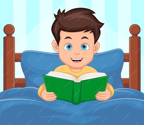 premium vector  boy reading book  bed