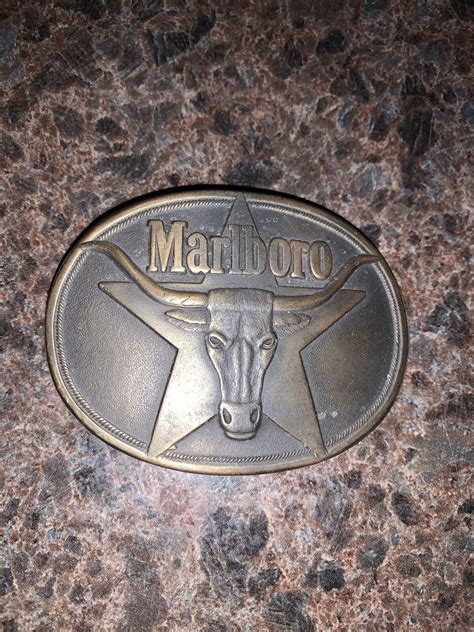 Marlboro Solid Brass Belt Buckle Vintage 1987 Philip Gem