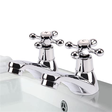 DYH 2 Taps Twin Hot and Cold Pair Tap Traditional Bath Bathroom Basin ...