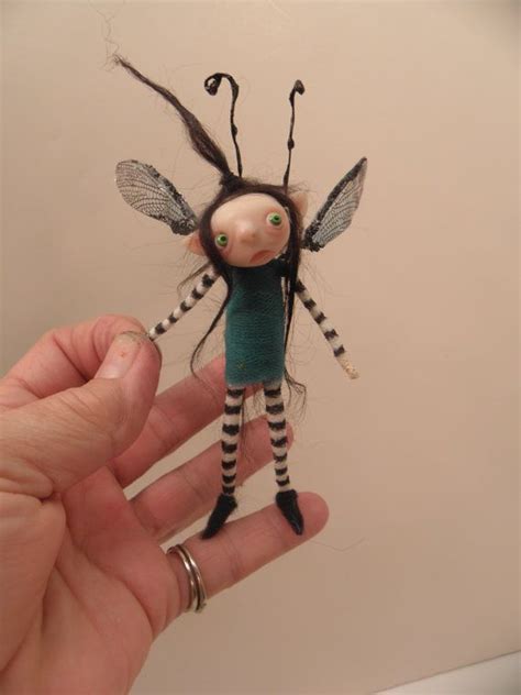 Ooak Pose Able Tiny Teal Bug Pixie Fairy Art Doll By