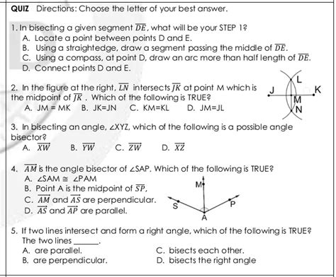 Solved Quiz Directions Choose The Letter Of Your Best Answer I Bisecting Given Segment