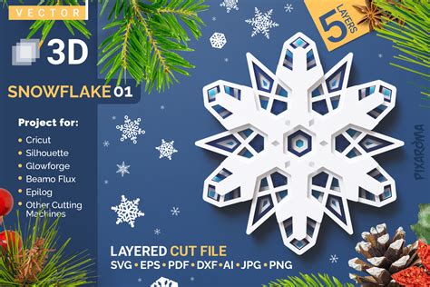 Snowflake 01 3d Layered Svg Cut File Graphic By Pixaroma · Creative Fabrica