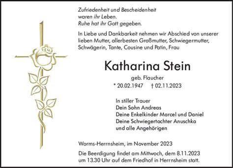 Traueranzeigen Von Katharina Stein Vrm Trauer De