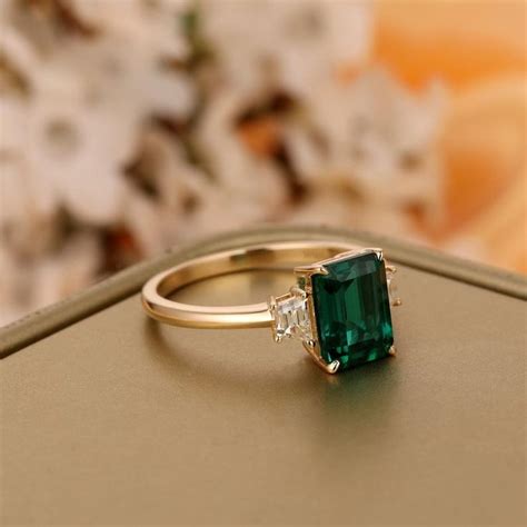 Antique Ring X Mm Lab Created Emerald Center Engagement Ring Art Deco