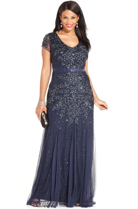 Macy S Adrianna Papell Plus Size Cap Sleeve Embellished Gown Sequin