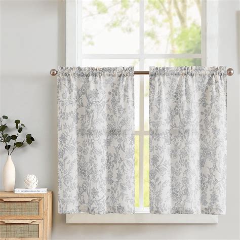 Amazon Lazzzy Gray Floral Kitchen Curtains 24 Inch Length Linen