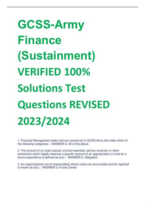 Gcss Army Finance Sustainment Verified Solutions Test Questions