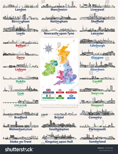 Vector Set British Isles Countries Cities Stock Vector Royalty Free