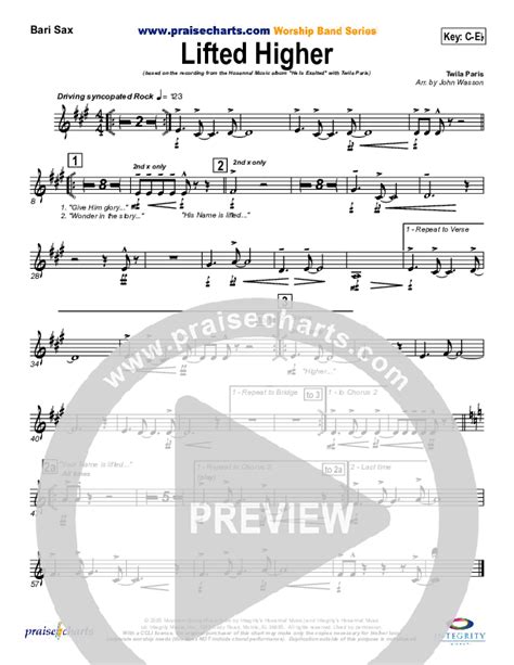 Lifted Higher Bari Sax Sheet Music Pdf Twila Paris Praisecharts