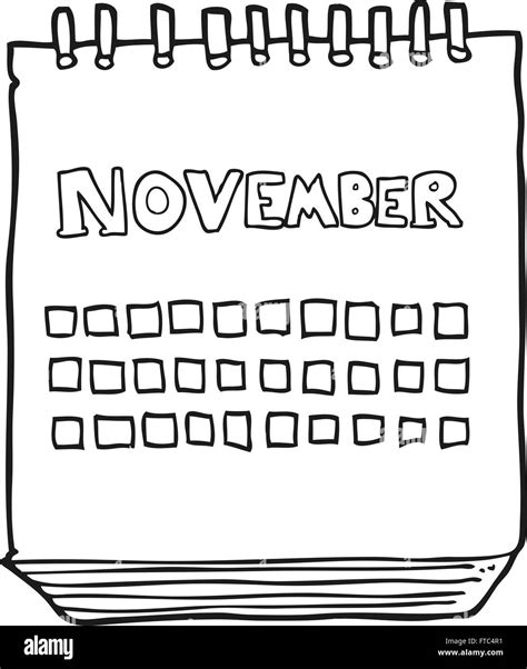 Freehand Drawn Black And White Cartoon Calendar Showing Month Of