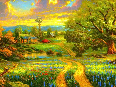 Country Life, peaceful, painting, scenery, country, HD wallpaper | Peakpx