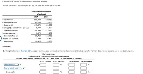 Solved Common Size Income Statements And Horizontal Analysis