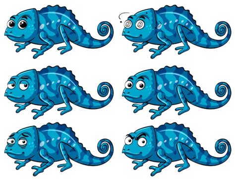 Lagarto Azul Con Seis Emociones Diferentes Vector Gratis