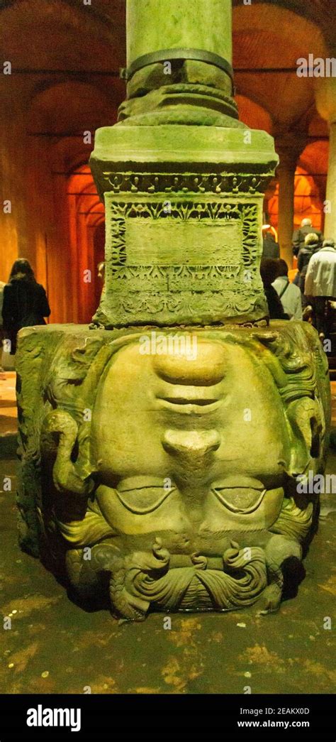 A Marble Medusa Head Sculpture Used As A Column Base In The Basilica