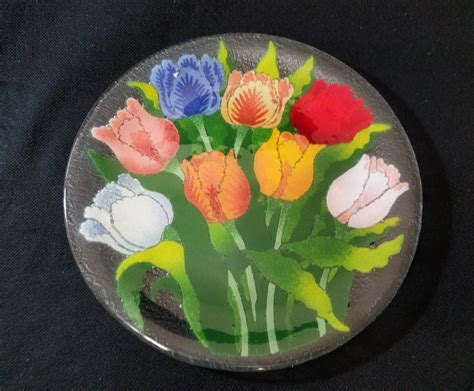 Peggy Karr Fused Glass Large Plate Tulip Flower Signed 14 EBay