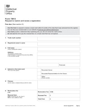 Fillable Online Form Tm Request To Restore And Renew A Registration