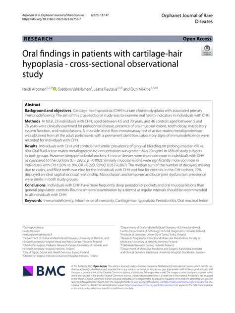 Pdf Oral Findings In Patients With Cartilage Hair Hypoplasia Cross