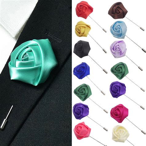 Ludlz Men S Lapel Pins Groom Boutonniere Wedding Silk Rose Flower