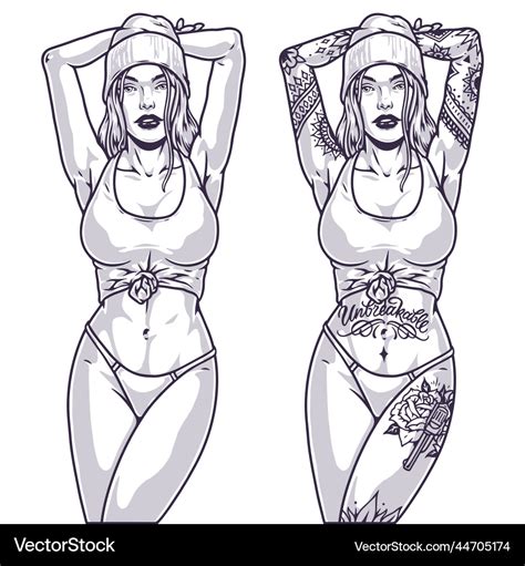 Hot Tattoo Girl Monochrome Emblem Royalty Free Vector Image