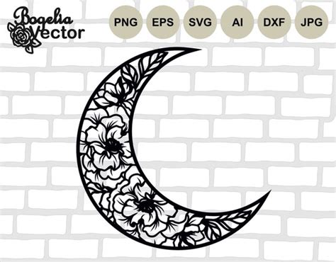 Crescent Moon With Flowers Svg Moon Svg Moon Cut File Etsy