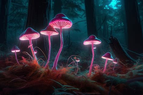 Premium AI Image Mushroom Glowing Forest Generate Ai