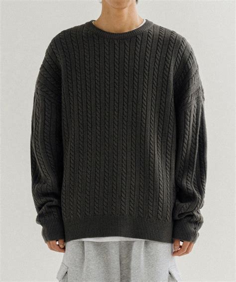 Musinsa Against All Odds Crew Neck Overfit Cable Sweater Knit Charcoal