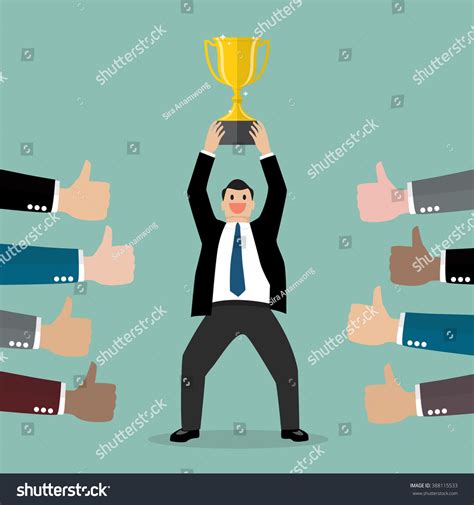 Crowd Praise Businessman Holding Winning Trophy Stock Vector Royalty